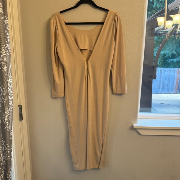 Alice + Olivia Employed Pencil Dress Ruched Sleeve Nude Medium Stretch N… - Picture 7 of 14